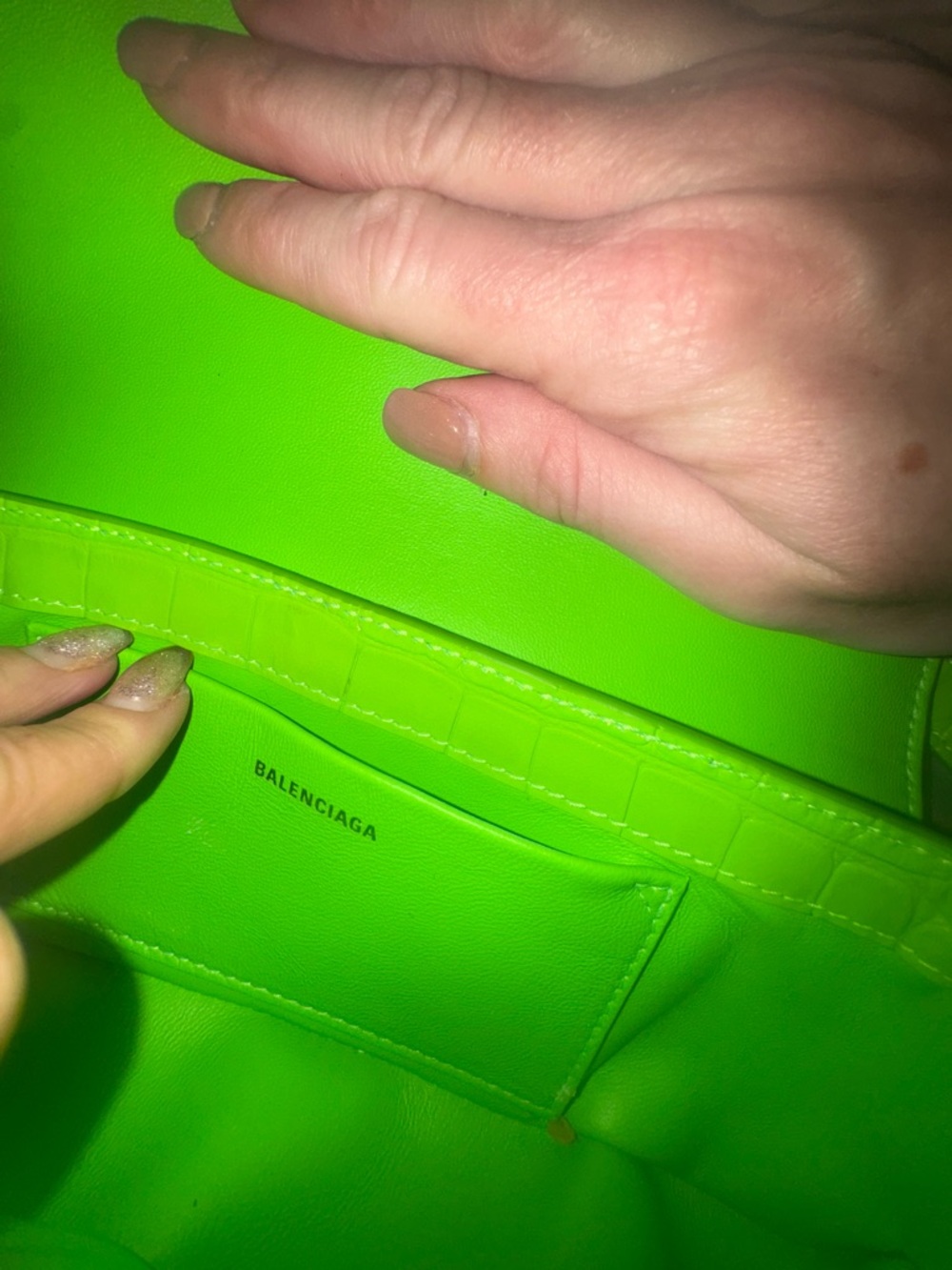 Balenciaga Hourglass Green Croc-Embossed Shoulder Bag with Silver BB - Picture 8 of 16